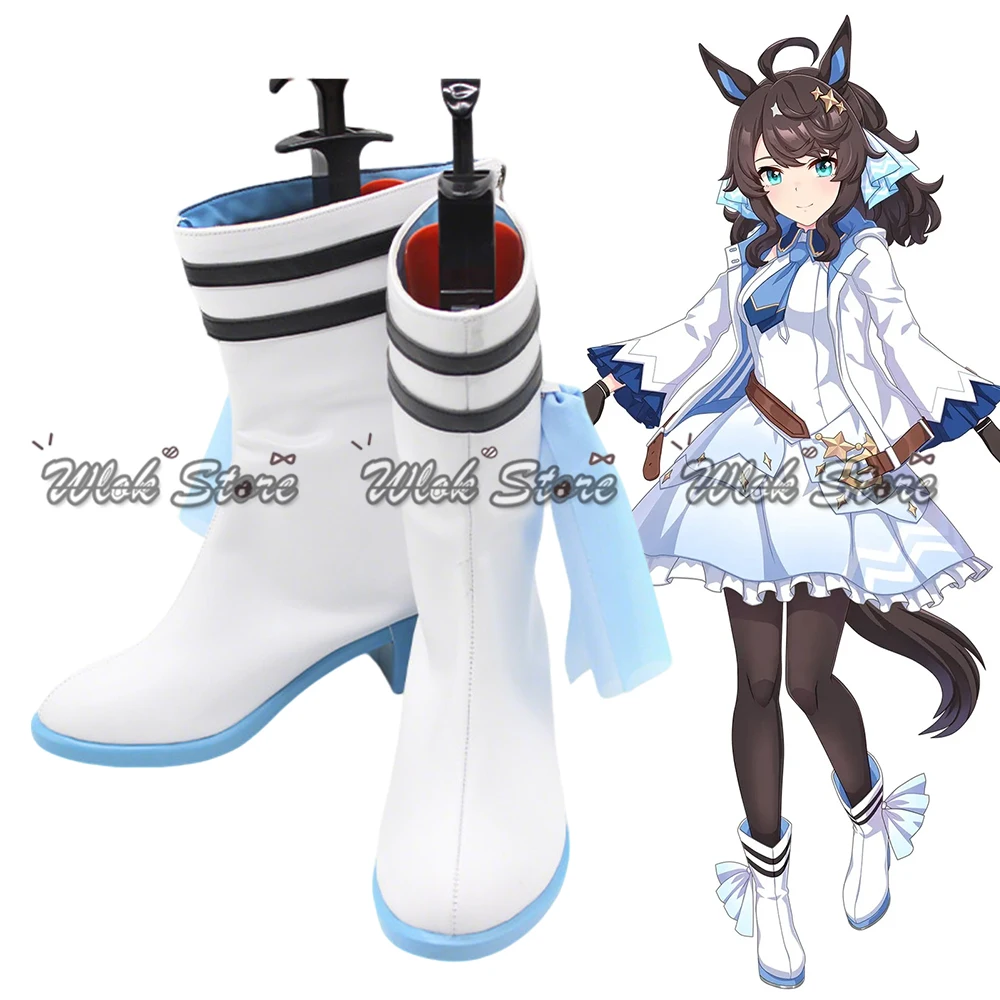 Chaussures de Cosplay Anime Umamusume Pretty Derby Daring Tact, bottes blanches et bleues pour hommes et femmes, chaussures de jeu de rôle pour fête d'halloween et carnaval
