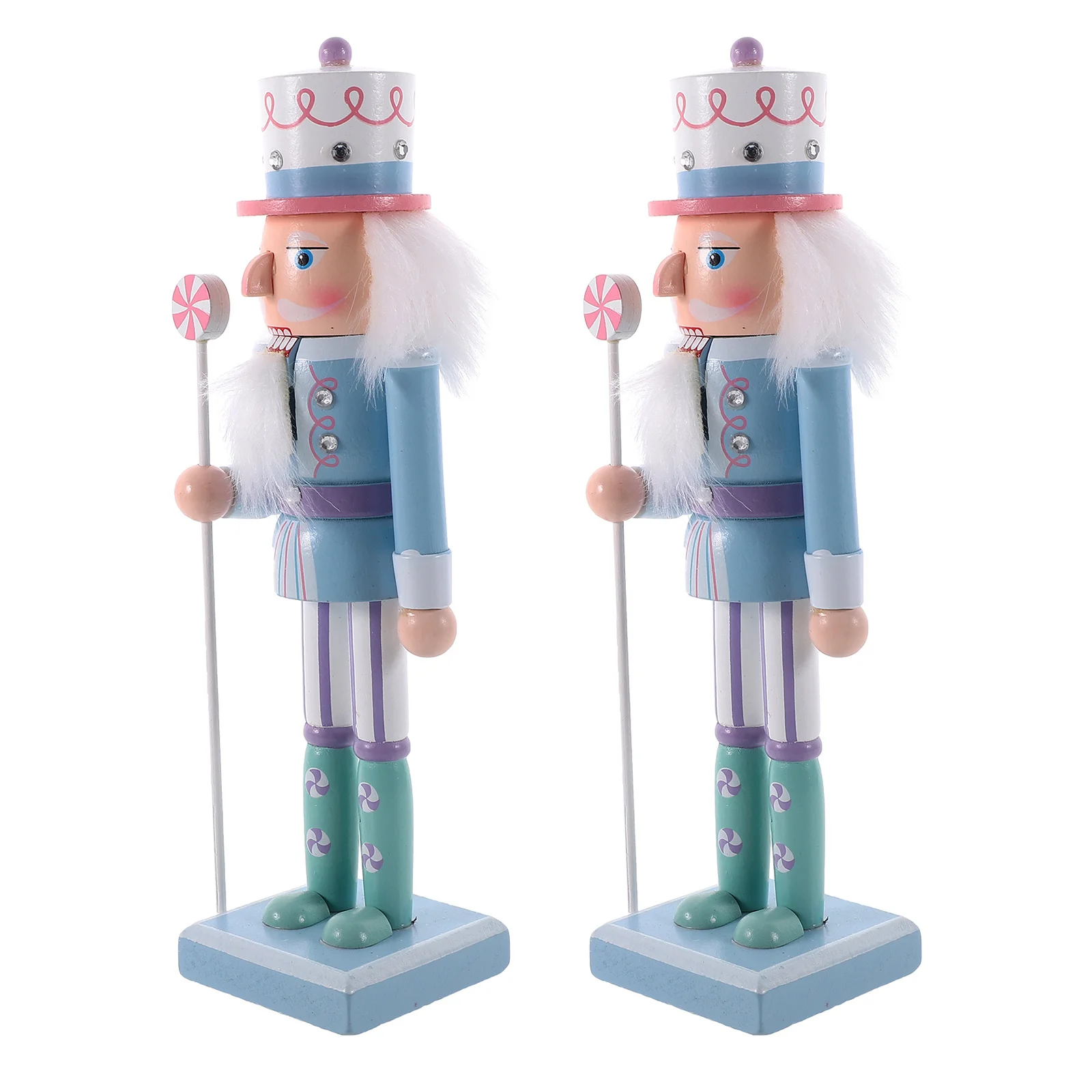 

2Pcs Wooden Christmas Nutcracker Figures 25Cm Light Color Hand Carved Decoration for Desktop Tabletop Holiday Centerpiece Shelf