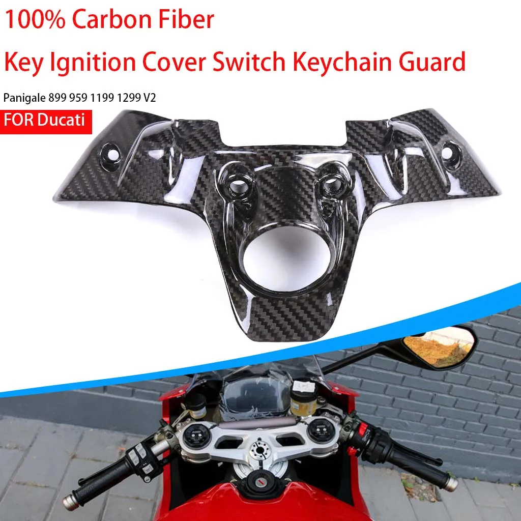 AKOSO Front Tank Switch Keychain Motorcycle Accessories For Ducati Panigale 899 959 1199 1299 V2 Carbon Fiber Key Ignition Cover