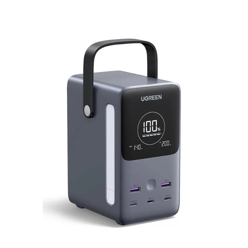 شاحن محمول UGREEN بقدرة 300 وات 48000 مللي أمبير في الساعة مع شاشة رقمية ذكية وإضاءة ووضع SOS، حزمة بطارية مكونة من 5 منافذ بقدرة 153 وات في الساعة