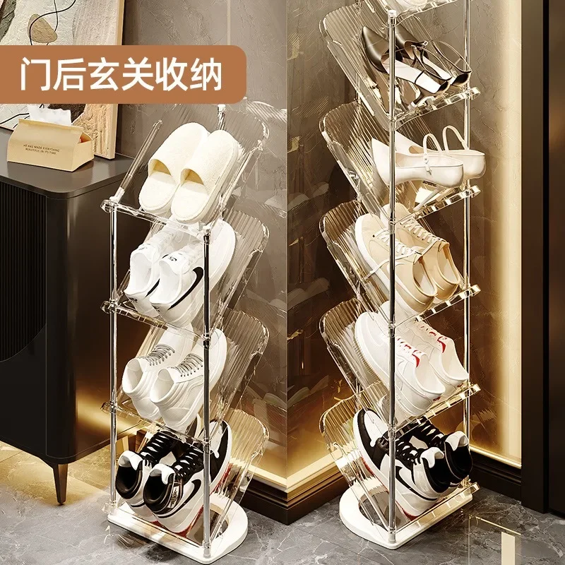 6 Tier Shoe Rack, Home Vertical Clear Shoe Cabinet, Acrylic Stackable Shelves, Entryway Space Saving Narrow Shoe Cabinet