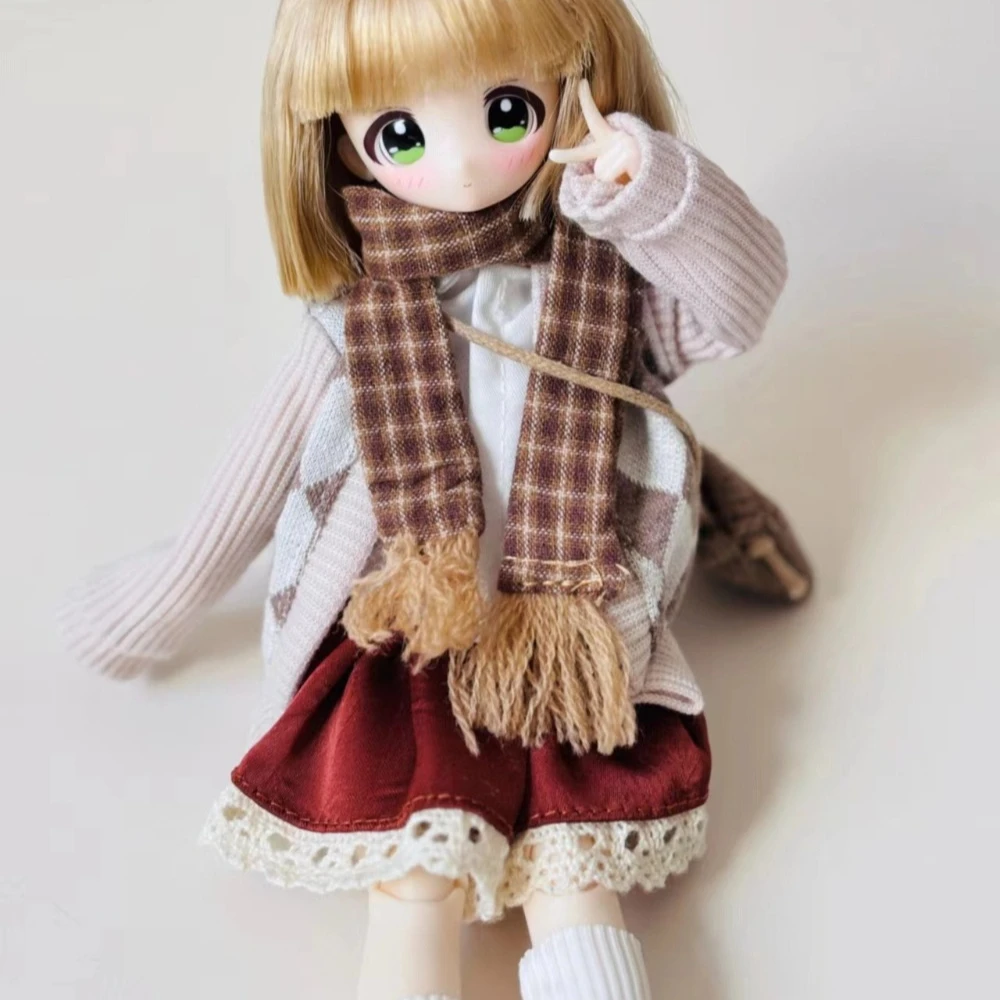 

1/6 Doll's Clothes Suit for Ob24 Ob22 Azone Blyth Doll Coat+lining+short Skirt+leg Cover+scarf+bag Dress Up Toy Doll Accessories