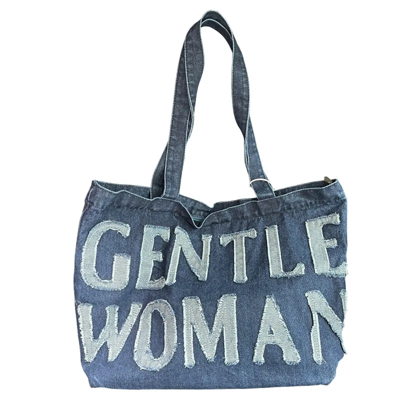 NEW letter Casual Tote Shoulder Bags Canvas Jeans Messenger Bags Soft Student Large Capacity Open Shopping Handbags For Women