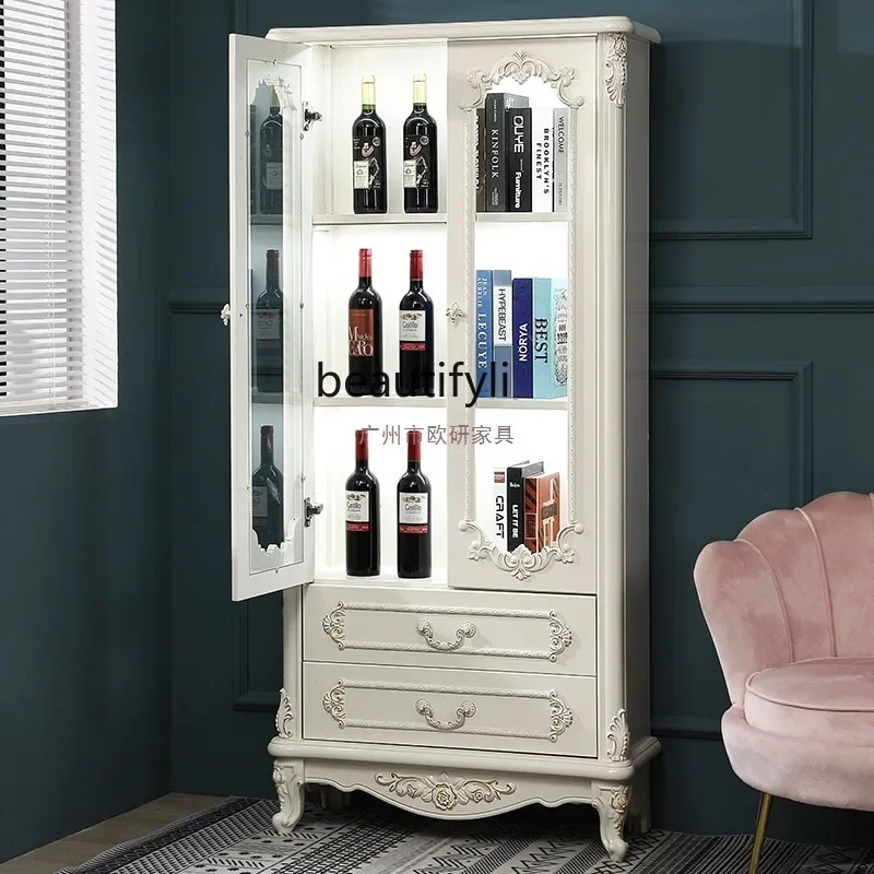 cc182New European Style Wine Cabinet with Lights, Sensor Storage Cabinet, Light Luxury White Ivory White
