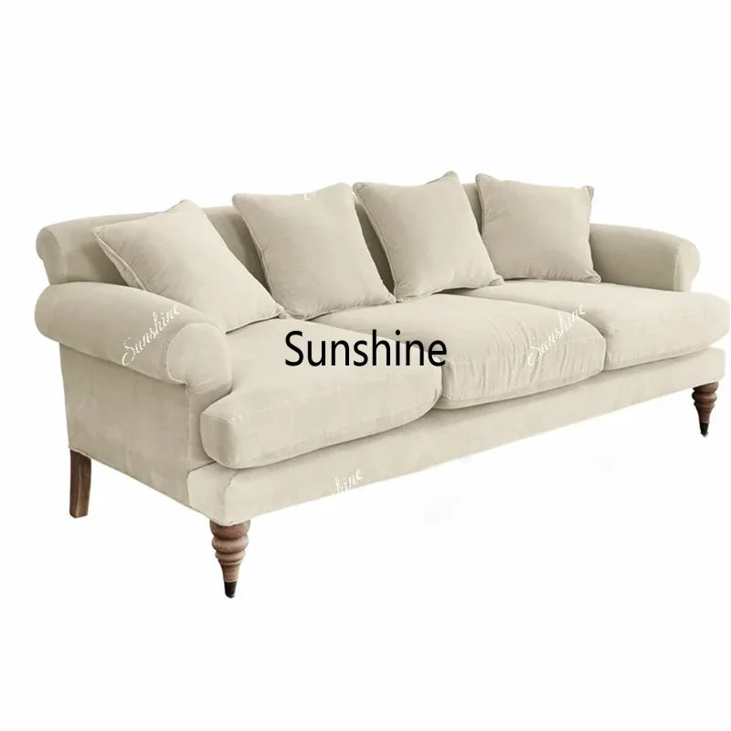 

French cream style Nordic small apartment living room retro off-white high-back three-seater sofaY