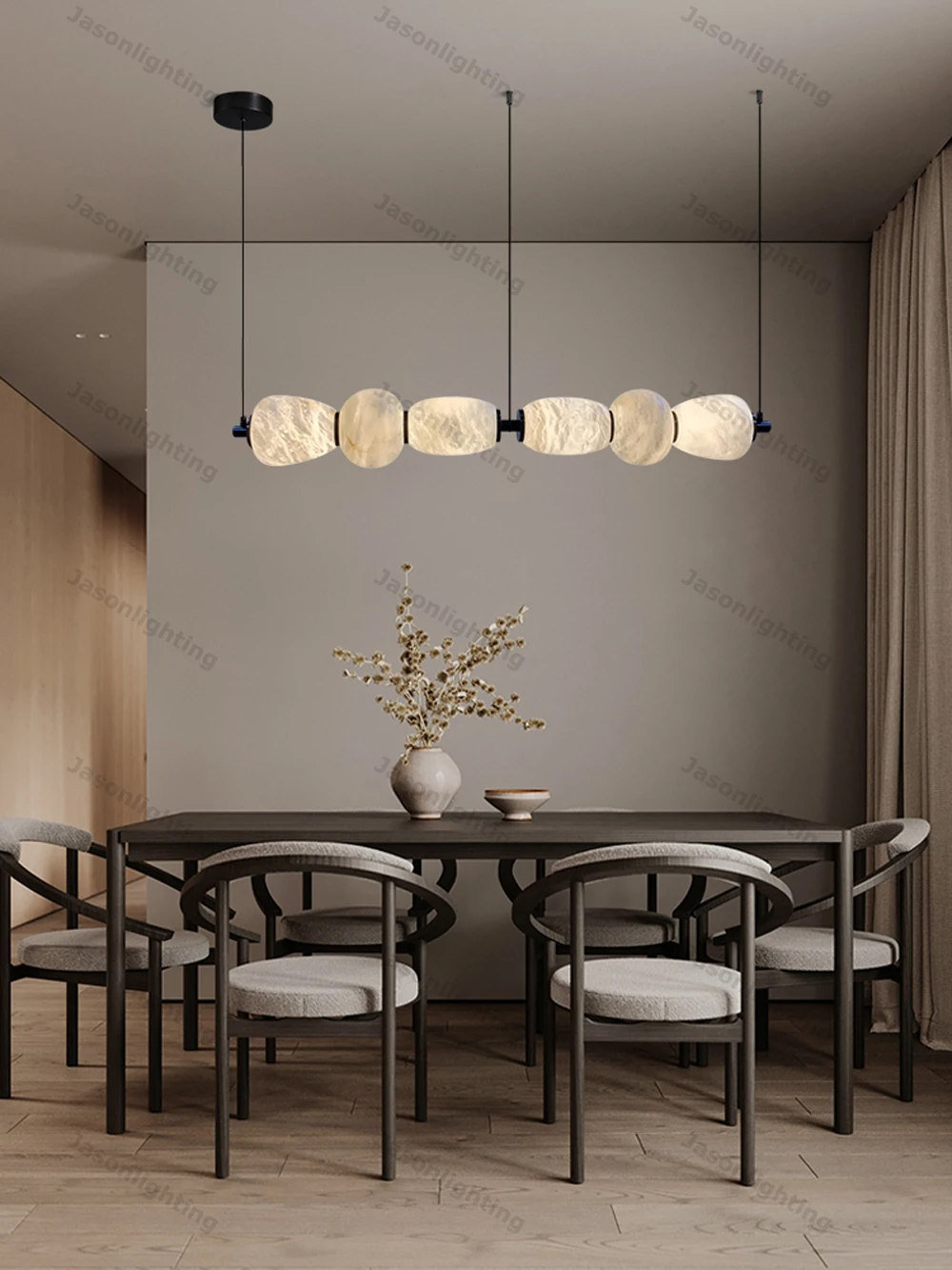 Dinning Room Linear Natural Marble Chandelier Crafted From