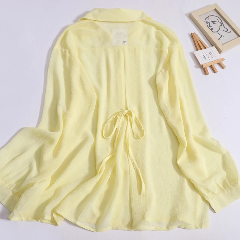 Chiffon Shirt for Women Spring Summer Solid Color Thin Shirt Casual Fashion Long-sleeved Loose Blouse Shirts