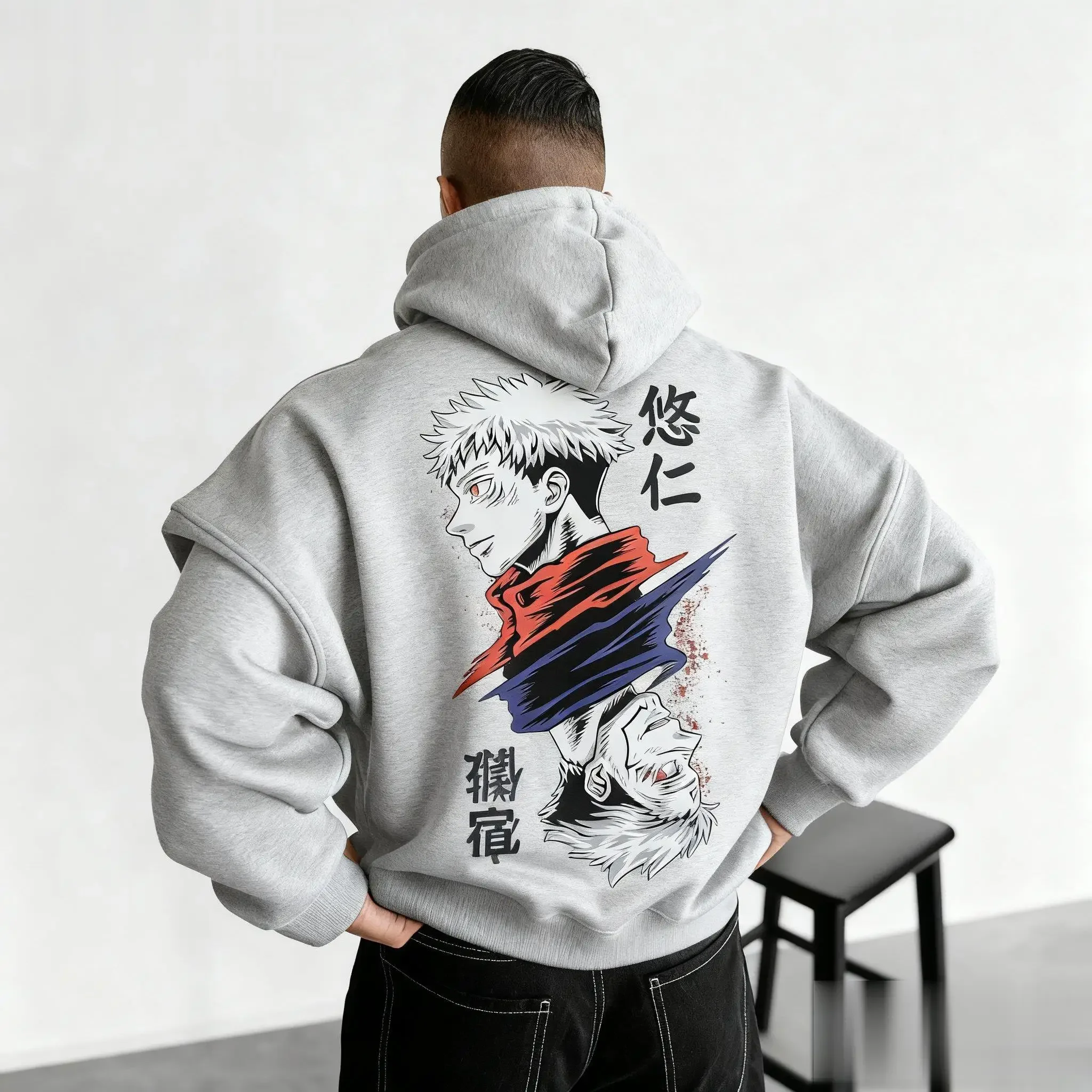 Herbst-Winter Jiu-Jitsu-Wettkampf Anime-Print Hoodie für Herren - Harajuku Y2K Bequemer und Locker Sitzender Sportlicher Pullover – Detail 4