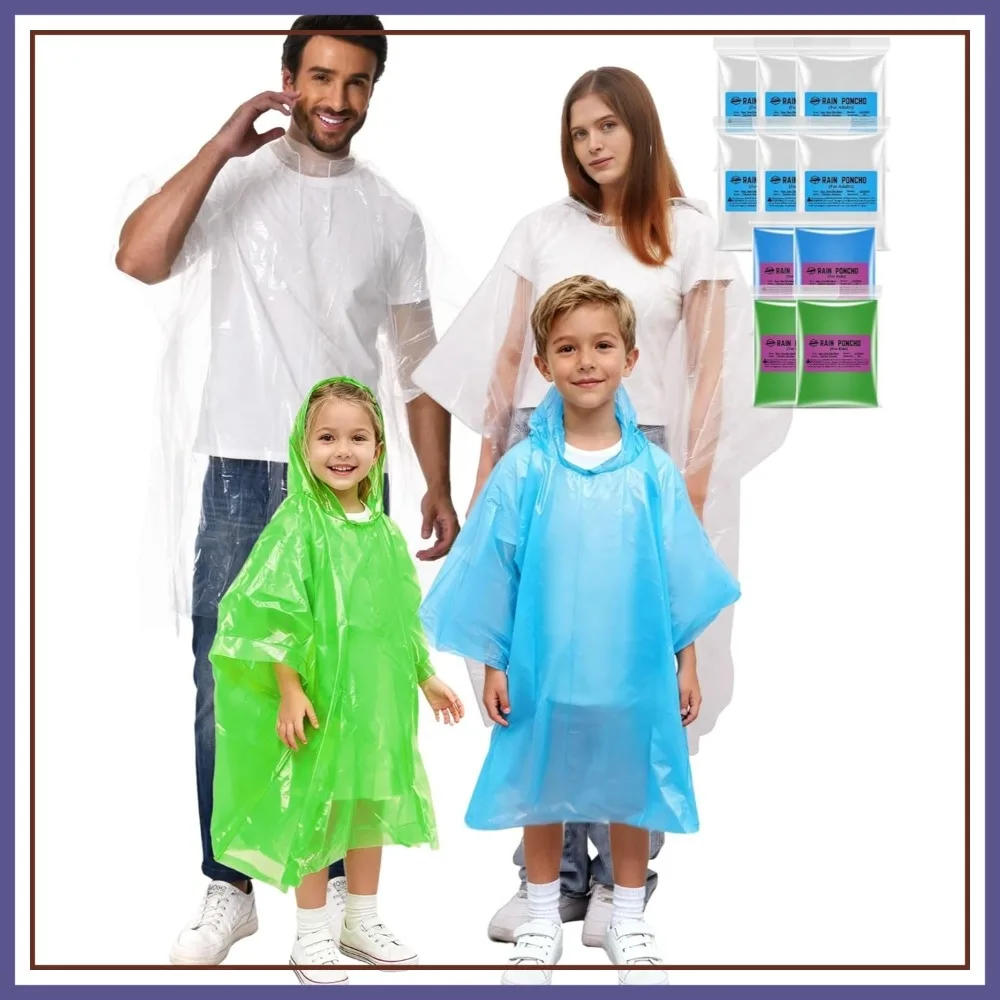 

Disposable Rain Poncho 10 Pack for Adults with Hood - 2X-Thicker for Theme Parks, Travel & Outdoors