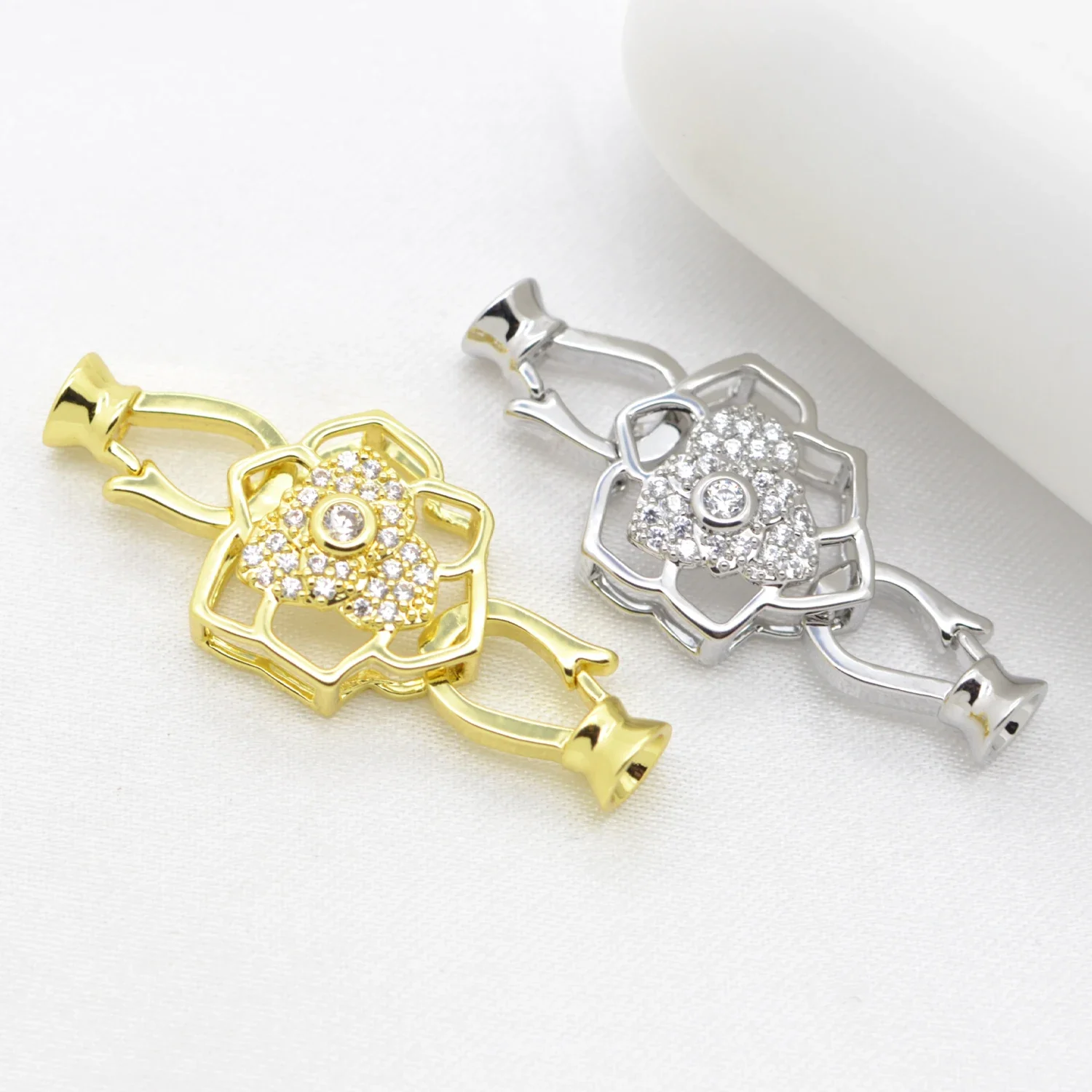 Flower Clasp Brass Zircon Multiple Styles Bracelet Connector High Quality DIY Gold Silver Color Jewelry Making Findings 3 Pcs