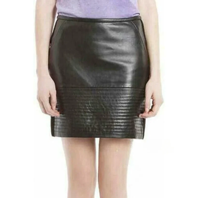 

Women Genuine Sheepskin Pure Leather Mini Skirt Black Outfit Skirt Fashion Trend