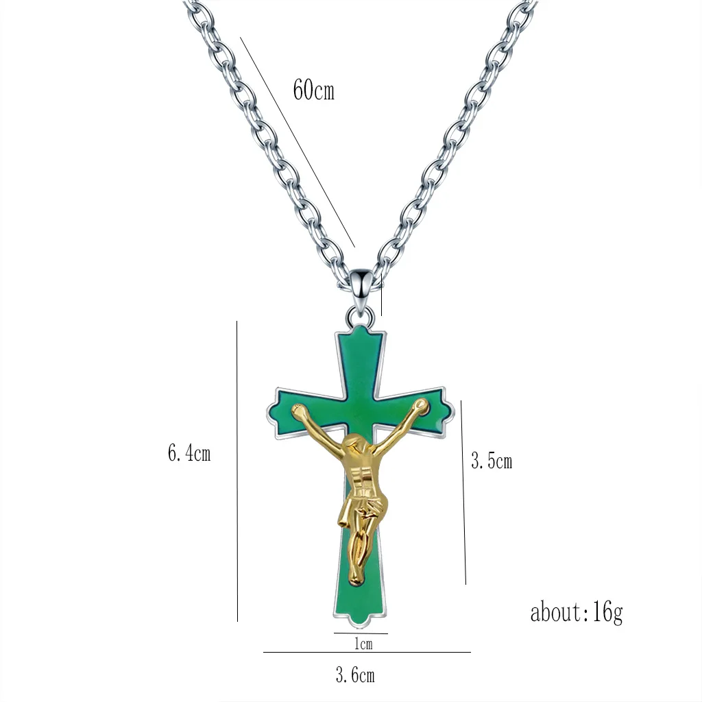 درجة الحرارة تغيير لون قلادة المزاج الصليب قلادة قلادة دينية للجنسين الكنيسة مجوهرات هدية سلسلة الفولاذ المقاوم للصدأ #4