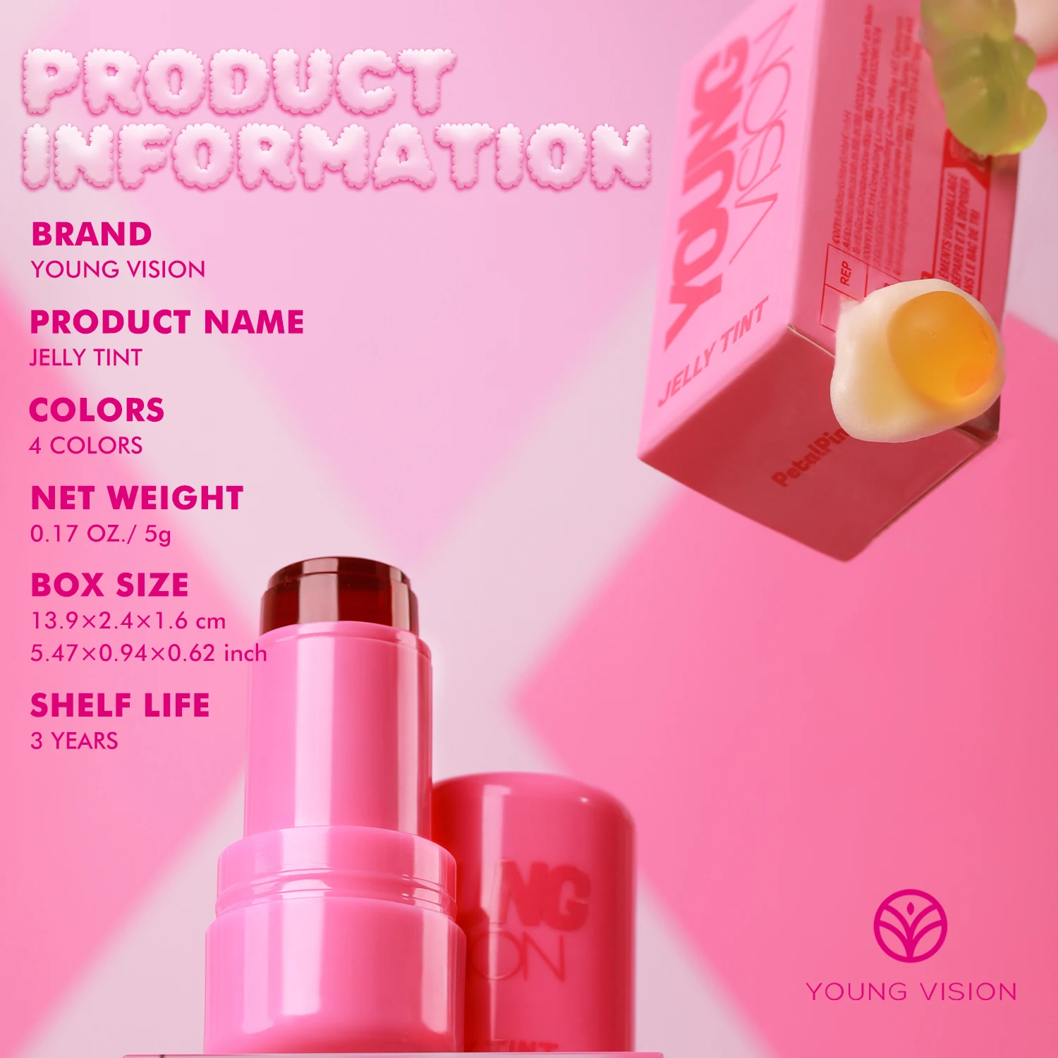 Bastão de brilho labial gelatinoso colorido Berry pode ser usado em lábios e bochechas, fácil de aplicar e não faça bolo 2 em 1 blush e brilho labial