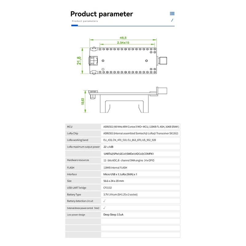 BNVN-Cubecell Lora Node ASR6502 IOT Accessory With Antenna, 1/2AA Battery Case, For Arduino Lorawan Applications