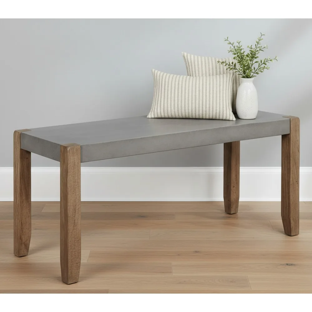 مقعد مدخل صناعي ريفي مقاس 40 بوصة مع مقعد خرساني صناعي - مقعد خشبي متعدد الاستخدامات لغرفة المعيشة وغرفة النوم وتناول الطعام