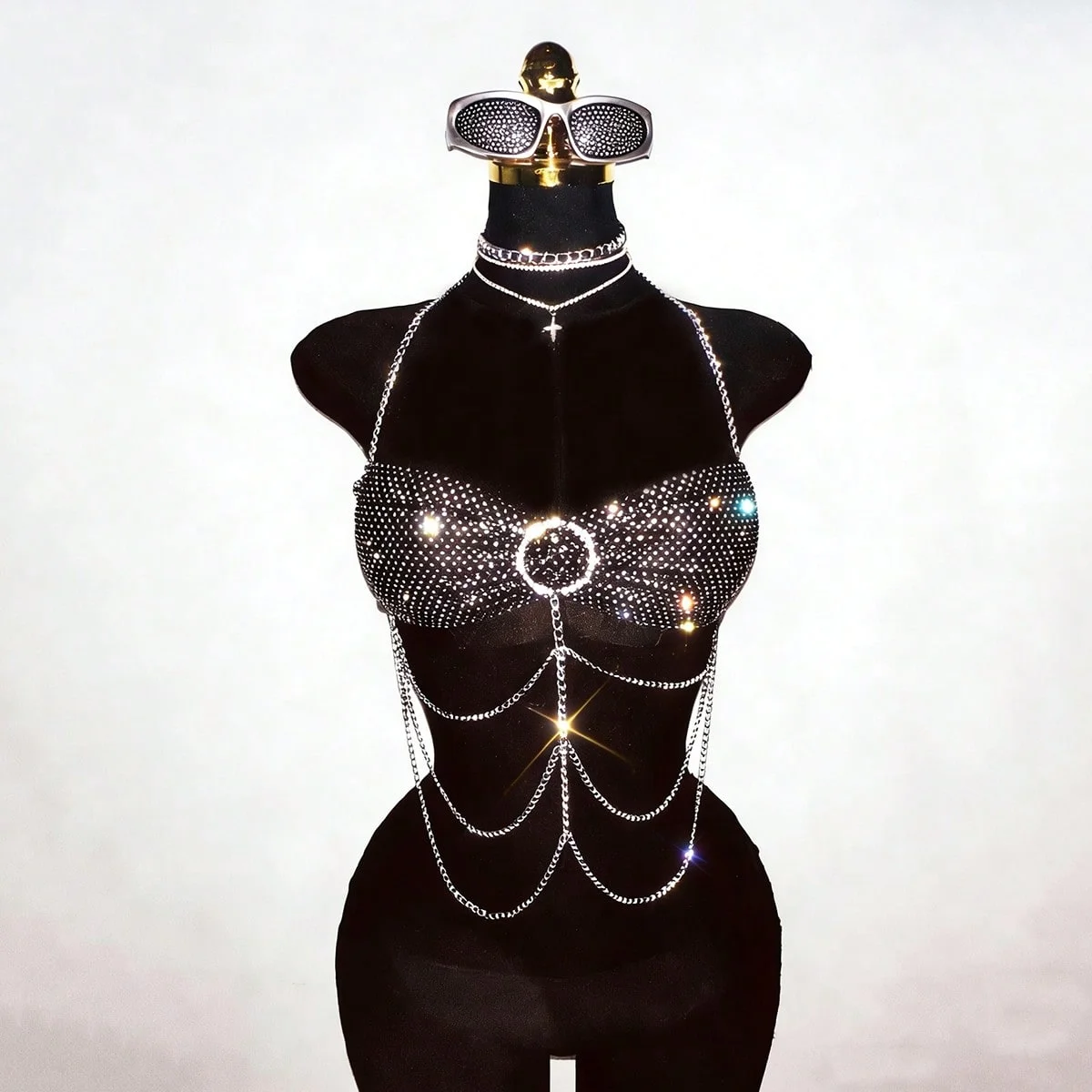 Glitzerndes Strass-Netz-Haltertop für Damen, sexy Kristall-Mesh-Backless-Camisole, Party-Club-Rave-Outfit, Festivalkleidung