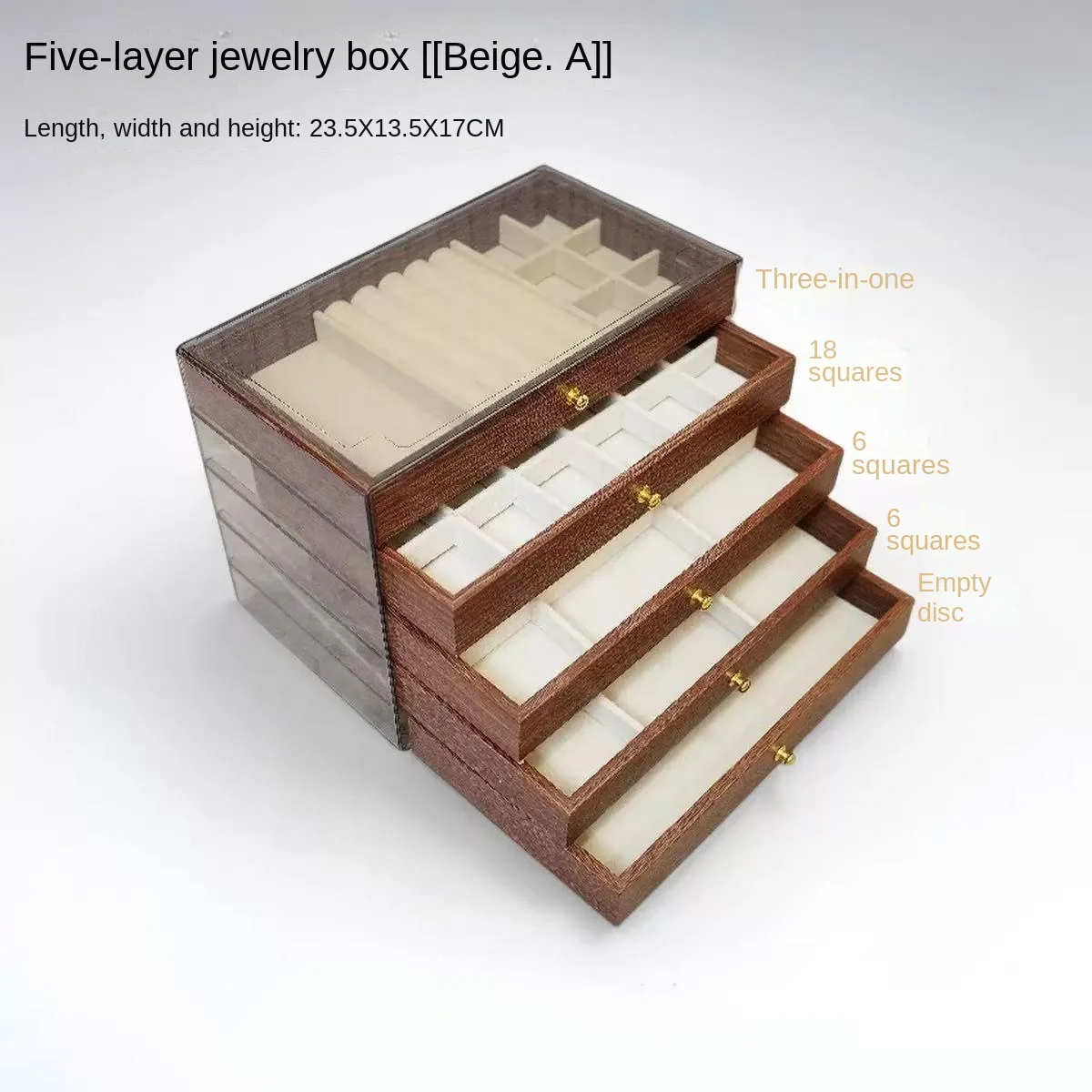 النمط الحديث عالية الجودة خمس طبقات مستطيل الجوز الحبوب صندوق تخزين المجوهرات للقلائد أقراط-صندوق الجوز