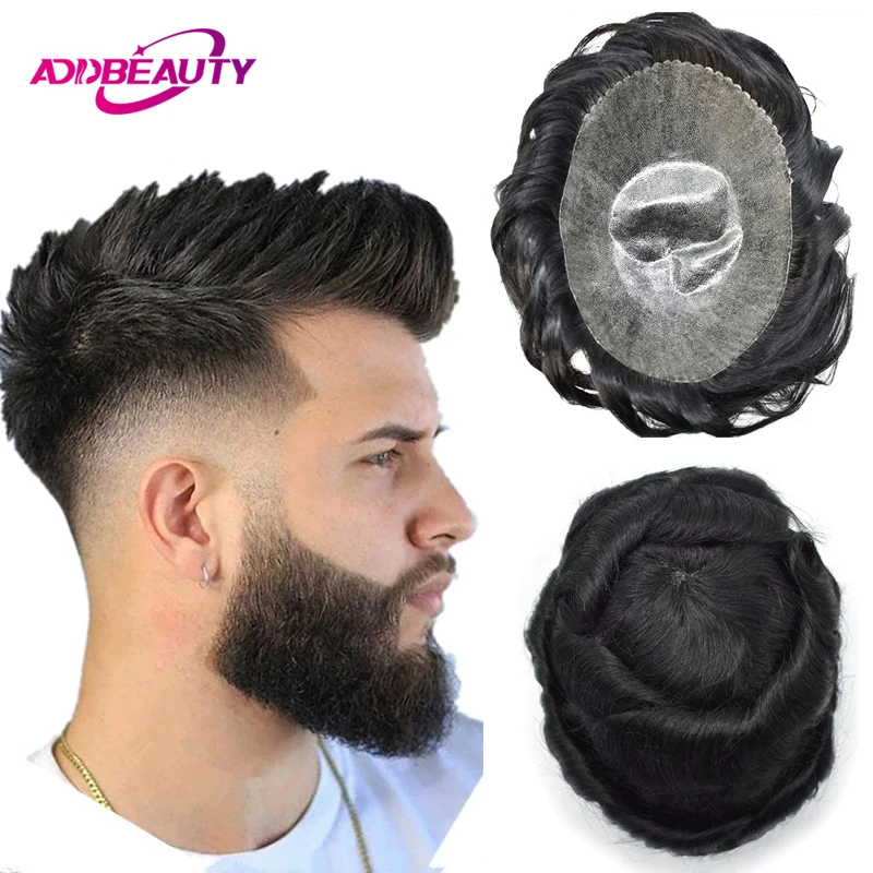 Thin Skin Men Toupee Human Hair Wigs Full PU 0.14cm Hair System Unit Human Remy Hairpiece Best Natural Hair Men Wig With Knots