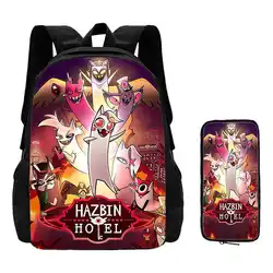 2 pcs Hazbing Anime Hotel School Backpack with Pencil Bags ,Cartoon Children Backpack Set for School ,Anime Games Kids Bags Gift