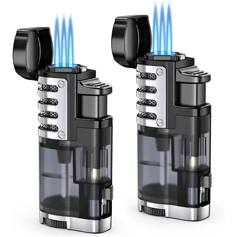 

2025 Alloy Triple Lighter Butane Refillable Jet Flame Torch Cigar Lighters Windproof Adjustable Flame Pocket Lighter for Smokers