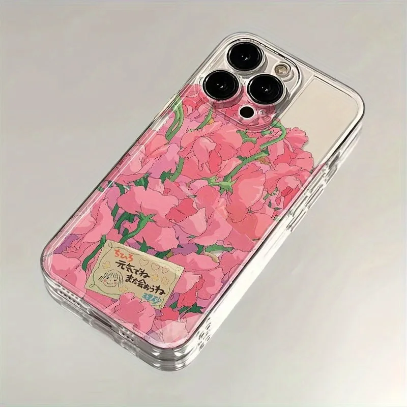 

Прозрачный розовый чехол с цветочным узором для iPhone 17/16/15/14/13/12/11/XS/XR/7/8/12/13 Pro Max (задняя крышка)