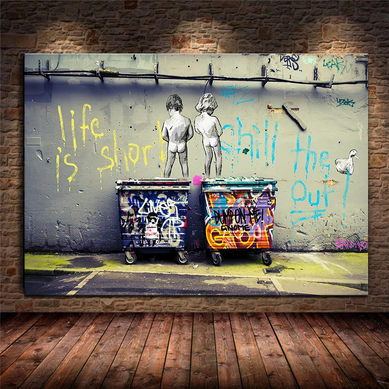 

Banksy Graffiti Art Abstract Canvas Painting "Life Is Short Chill The Duck Out" Posters and Prints Wall Art Canvas Home Decor