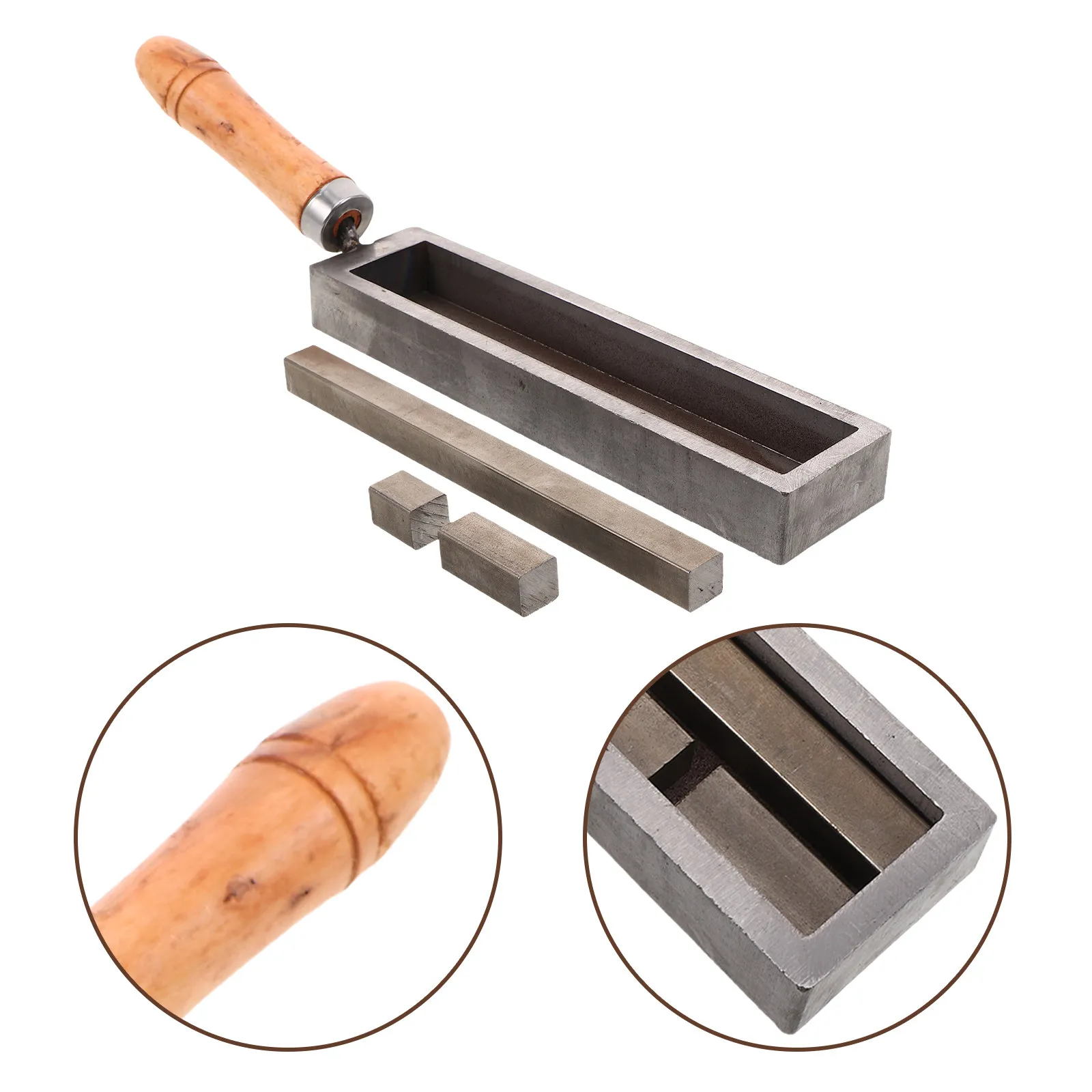 

Professional Metal Ingot Casting Mold with Ergonomic Wooden Handle for Gold Silver Iron Melting Refining and Bar Production