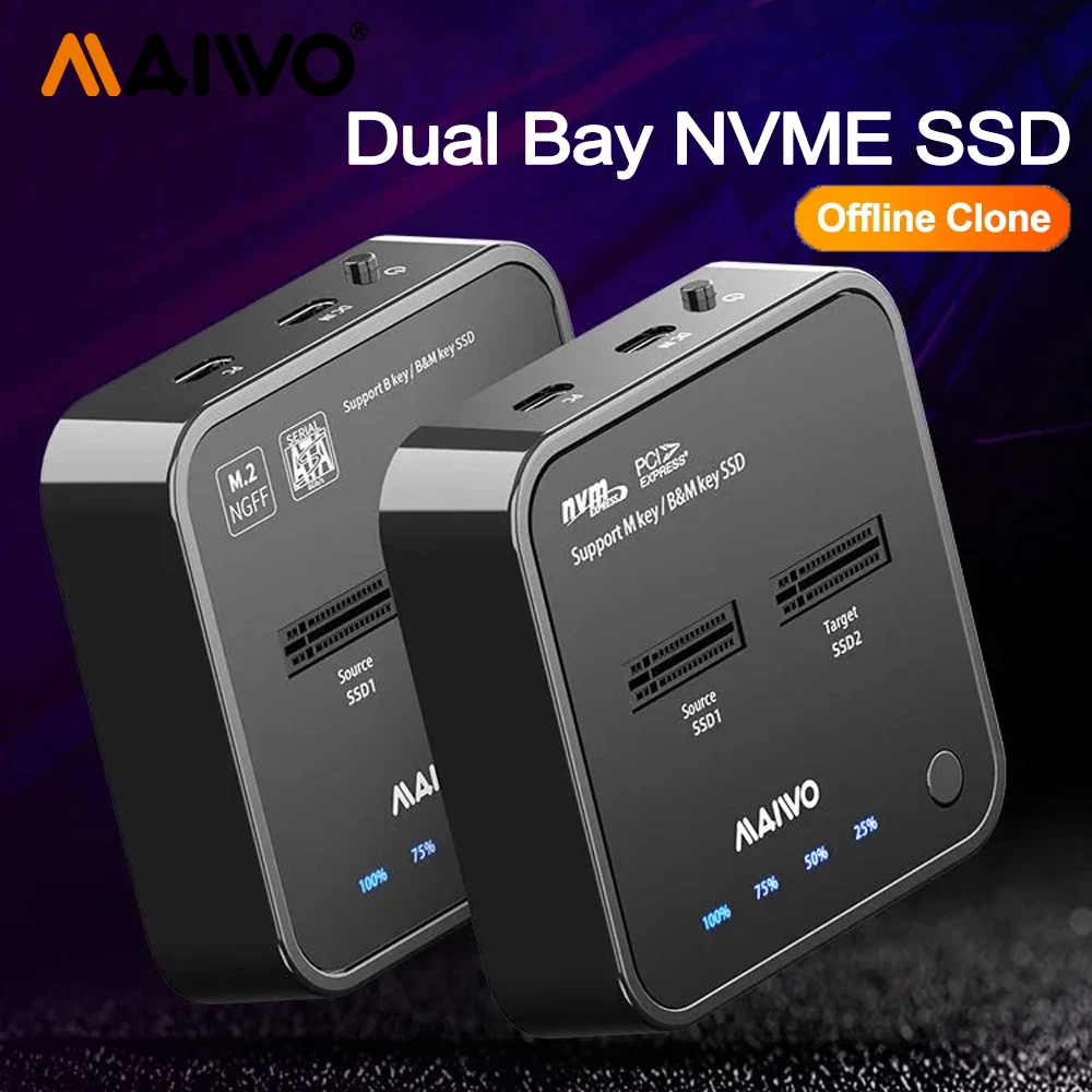 MAIWO M.2 PCIe NVMe Dual Bay Docking Station Duplicator SSD M2 Case Usb 3.1 Clone Drive State Offline Solid Reader&Write&Clone