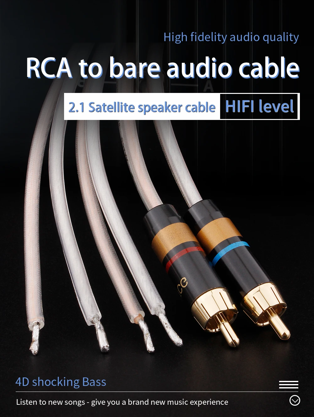 YYTCG RCA-Lautsprecherkabel, blanker Draht, Lautsprecherkabel auf RCA-Stecker, ersetzt RCA-Stecker-Stecker-Adapter auf blanken Draht – Detail 1