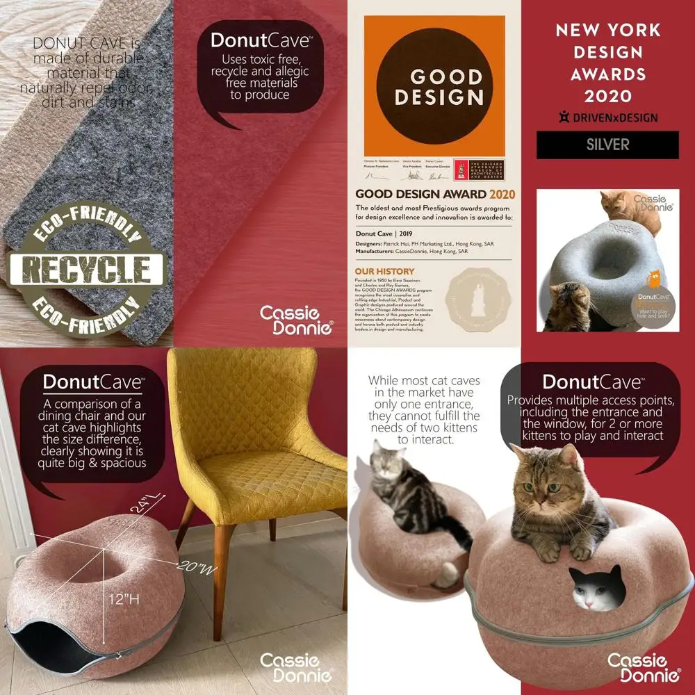 

Medium-Large Cat Tunnel Bed, Donut-Shaped Cave House for Up to 22 Lbs, Spacious for Two Kittens (Brown)