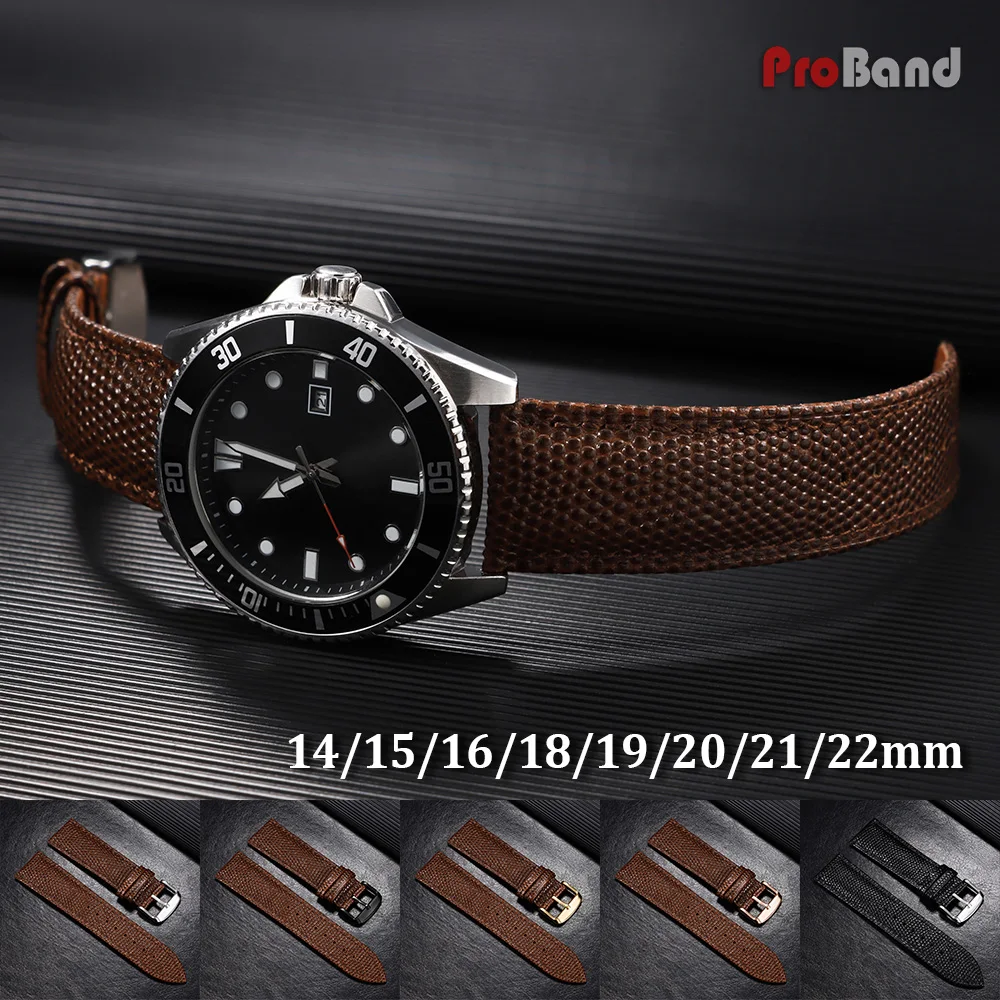 New Soft 15mm 14mm 16mm 18mm 19mm 21mm 20mm 22mm Lizard Pattern Leather Watch Band for Seiko for Omega Watch Strap Men Bracelets
