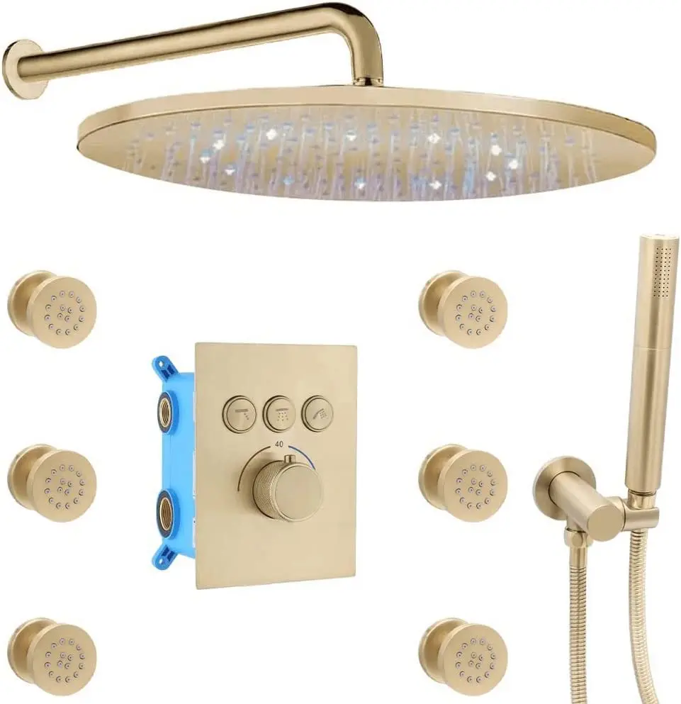 12 Inch Modern Eco-Friendly Concealed Shower Head System Thermostatic Mixer Valve Handheld Shower Combo Set
