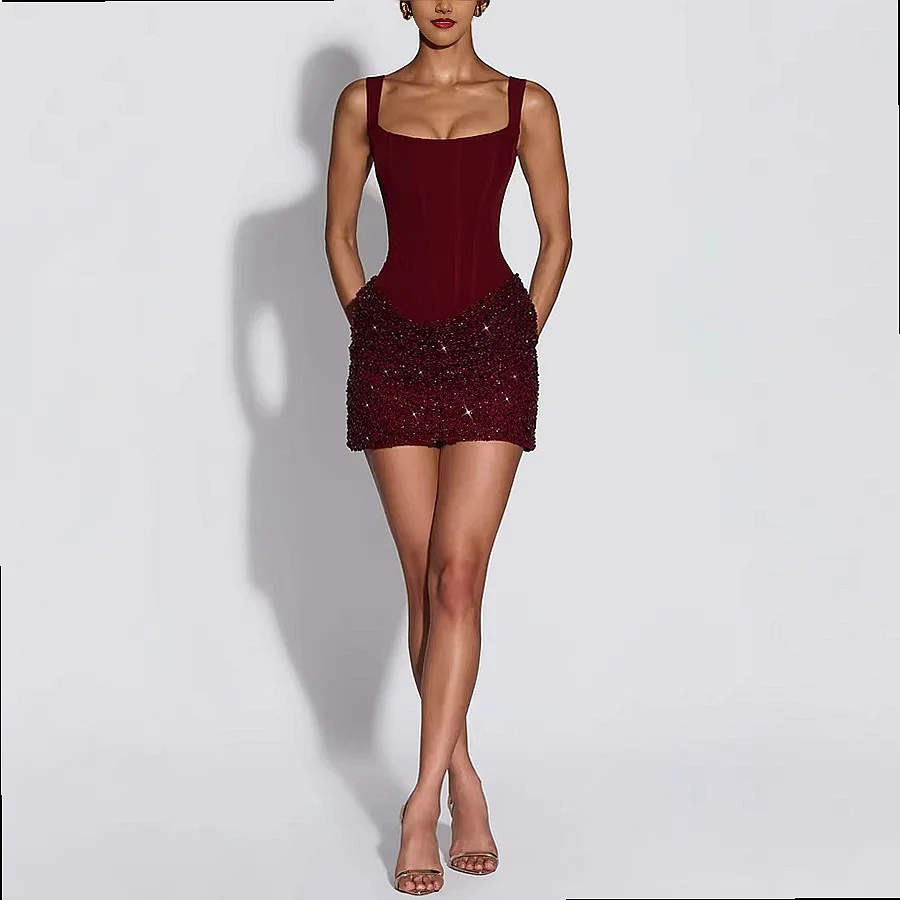 Sparkly Strapless Bodycon Dress Jumpsuit Spring Summer Party Evening Dress