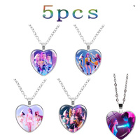 KPop Demon Hunters Heart Necklace - Rumi Zoey Mira Anime Film Alloy Jewelry Pendant for Fans Gifts