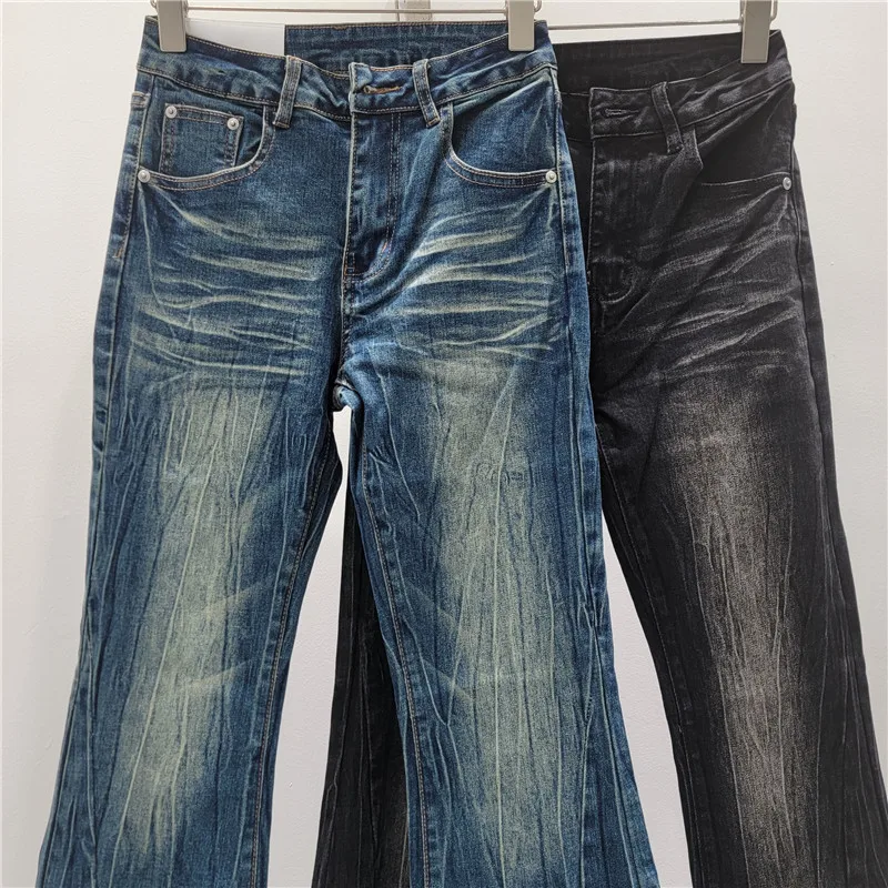 Americano cintura baixa queimado jeans para mulheres outono lavado angustiado fino ajuste calças jeans moda retro laço apliques calças