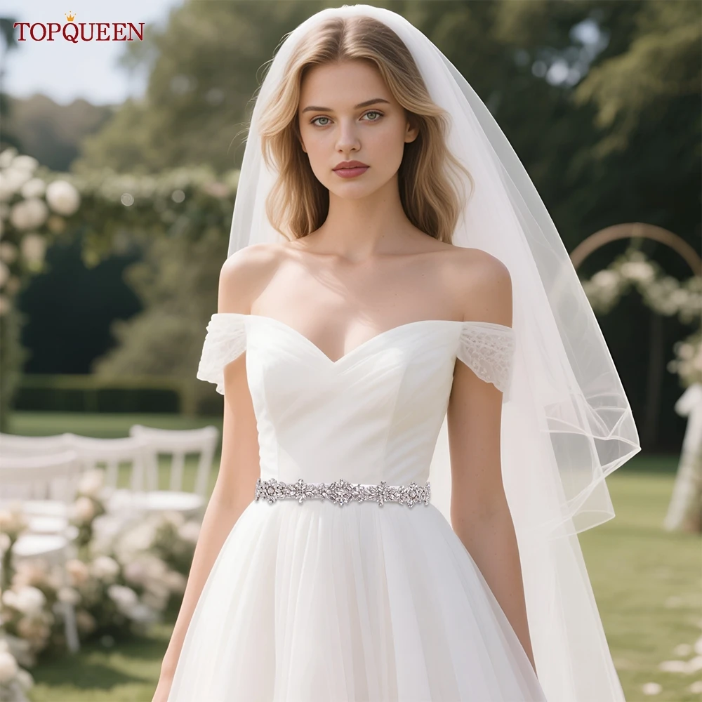 TOPQUEEN Silver Formal Dress Belt Handmade Rhinestone  Diamonds Bridal Dress Sash Applications Wedding Women'S Accessories S38