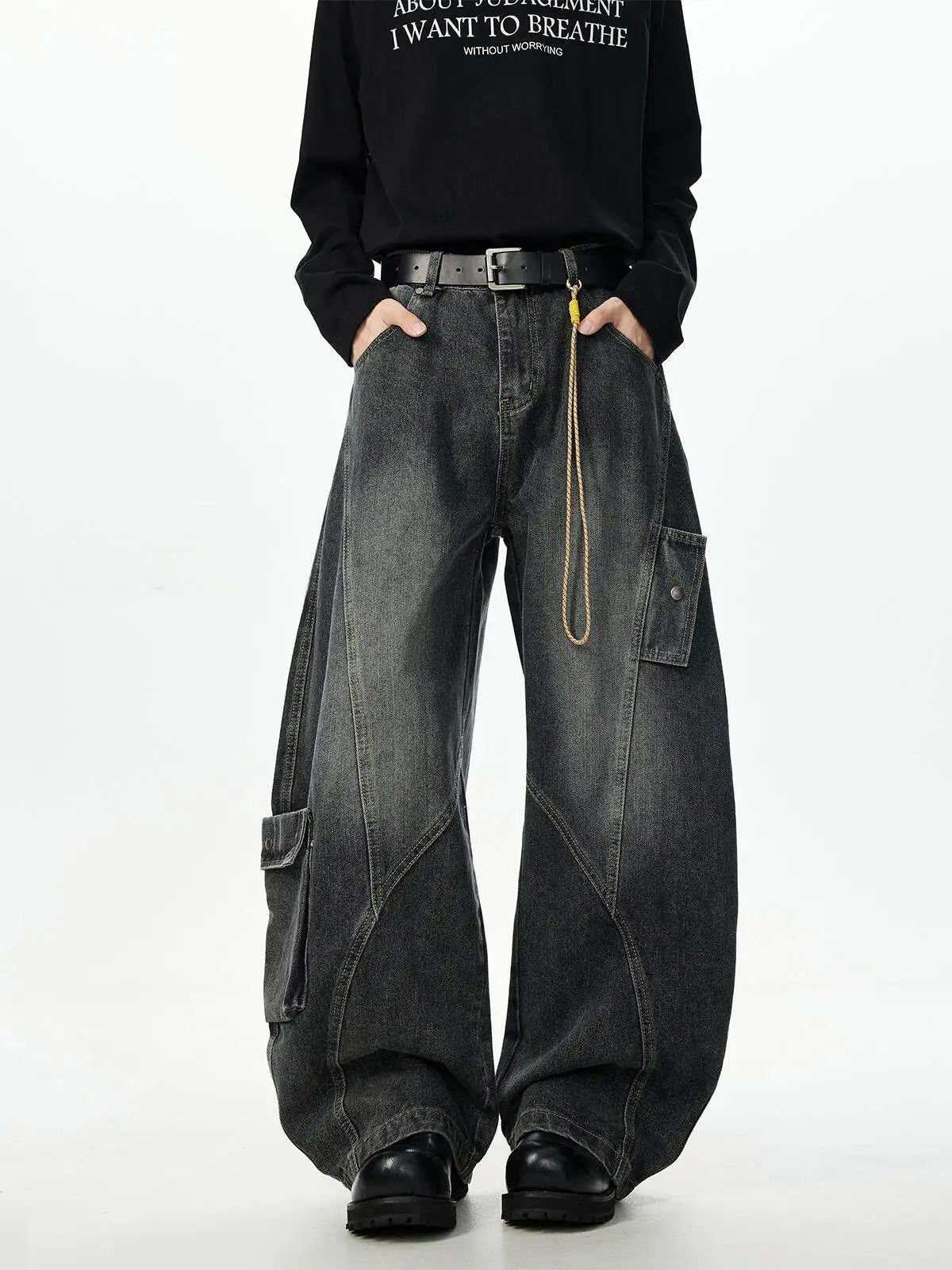 Women Black Gothic Emo Cargo Jeans Oversize Grunge Wide Cowboy Pants Vintage Harajuku Baggy Y2k Boyfriend Denim Trousers Clothes