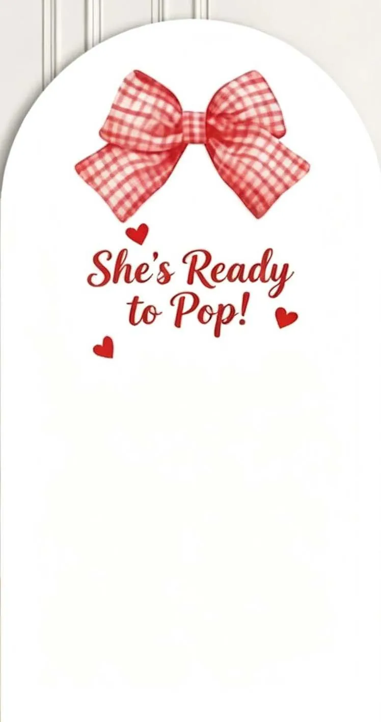 Custom 2-Side She's Ready to Pop Baby Shower Arch Cover Backdrop Pink Blue Plaid Bow Birthday Party Decor Backdrop Photo
