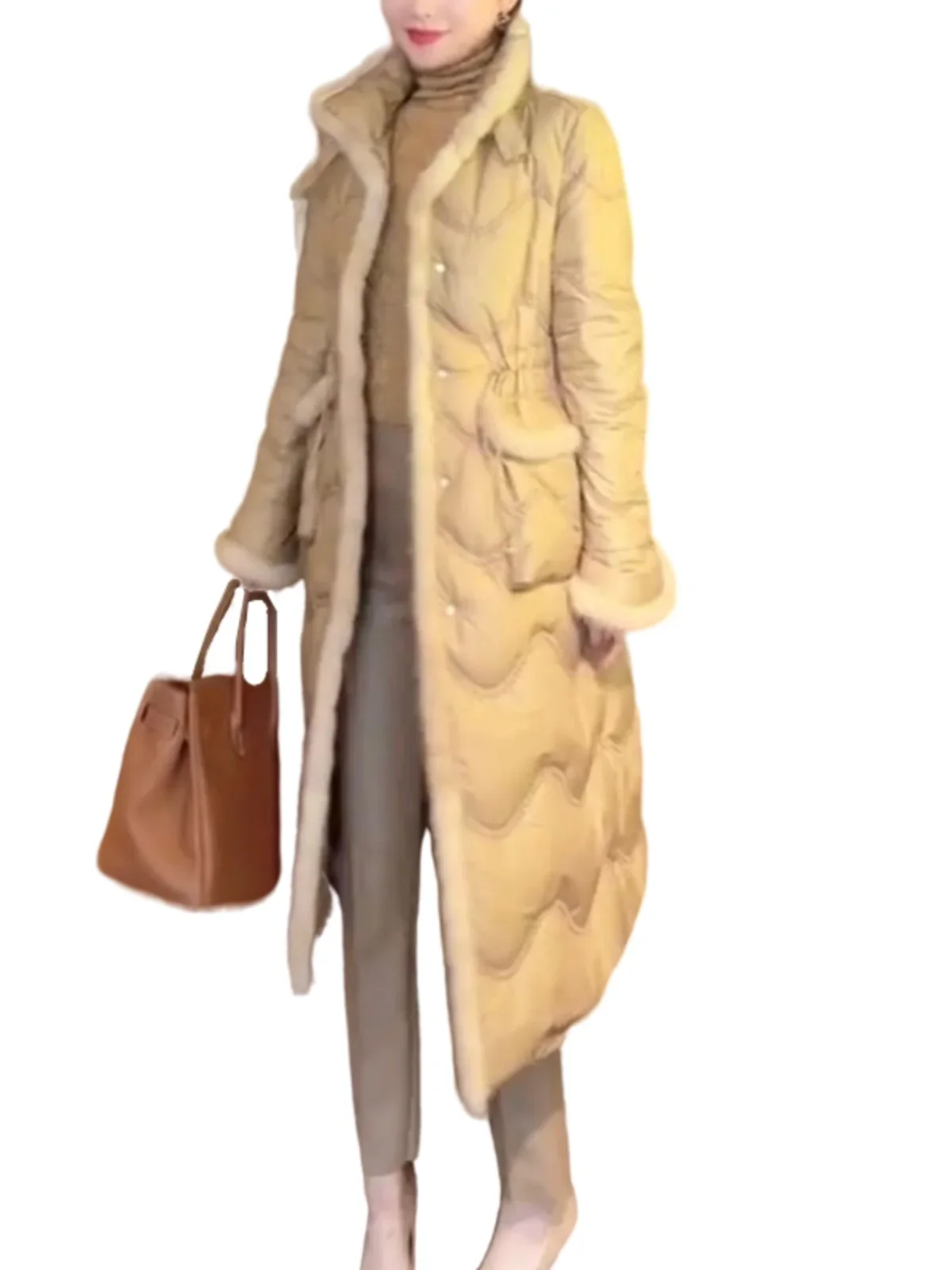 Winter New 2025 Long Over-Knee Duck Down Coat Women's Gentle Mink Collar Thiened White Feather Commute