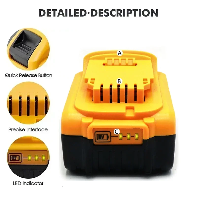 Original 20V DCB200 12Ah Replacement Li-ion Battery for DeWalt DCB205 DCB201 DCB203 Power Tool Battery 20 Volt MAX With Charger