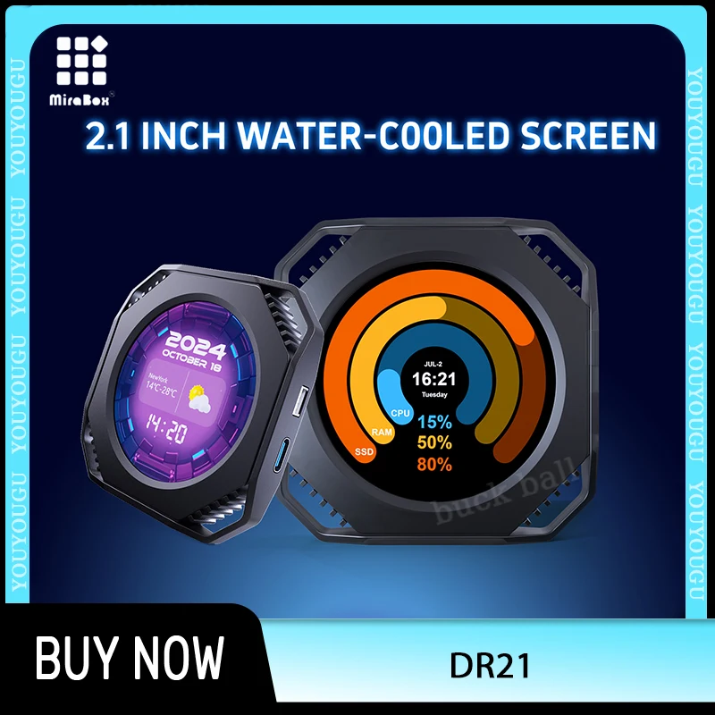 Mirabox DR21 2.1 Inch Type C Secondary Screen For Computer CPU GPU RAM HDD Display Multi-Theme USB Monitor Custom PC Accessories