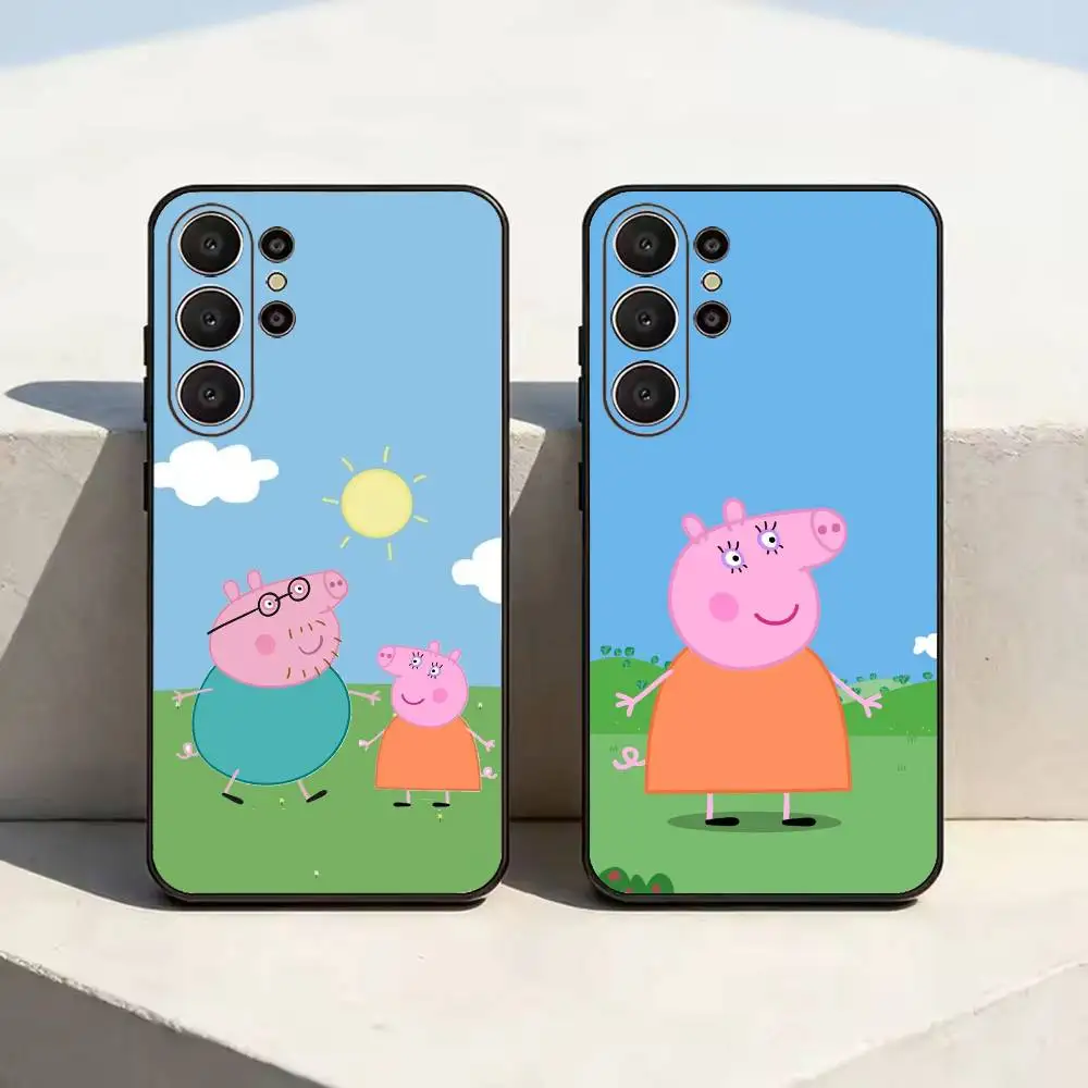 Peppa Pig-Mom Soft Silicone Case for Samsung S26, S24, S21, S22, S23, S30, Ultra,  Plus, FE, Lite-Black