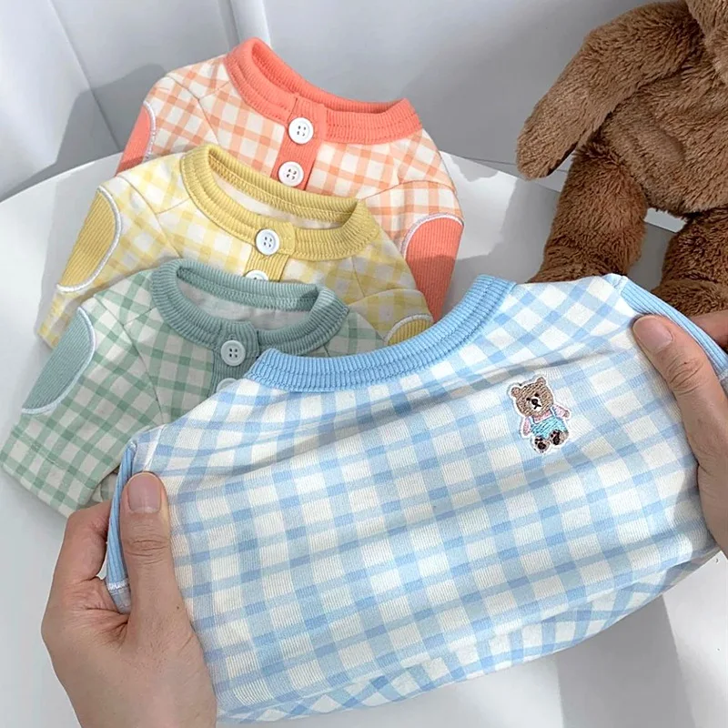 Pet Plaid T-shirt Teddy Bear Dog Base Shirt Marzis Yorkshire Shonauri Small Cat Dog Clothes Pet Hoodie Designer Dog Clothes