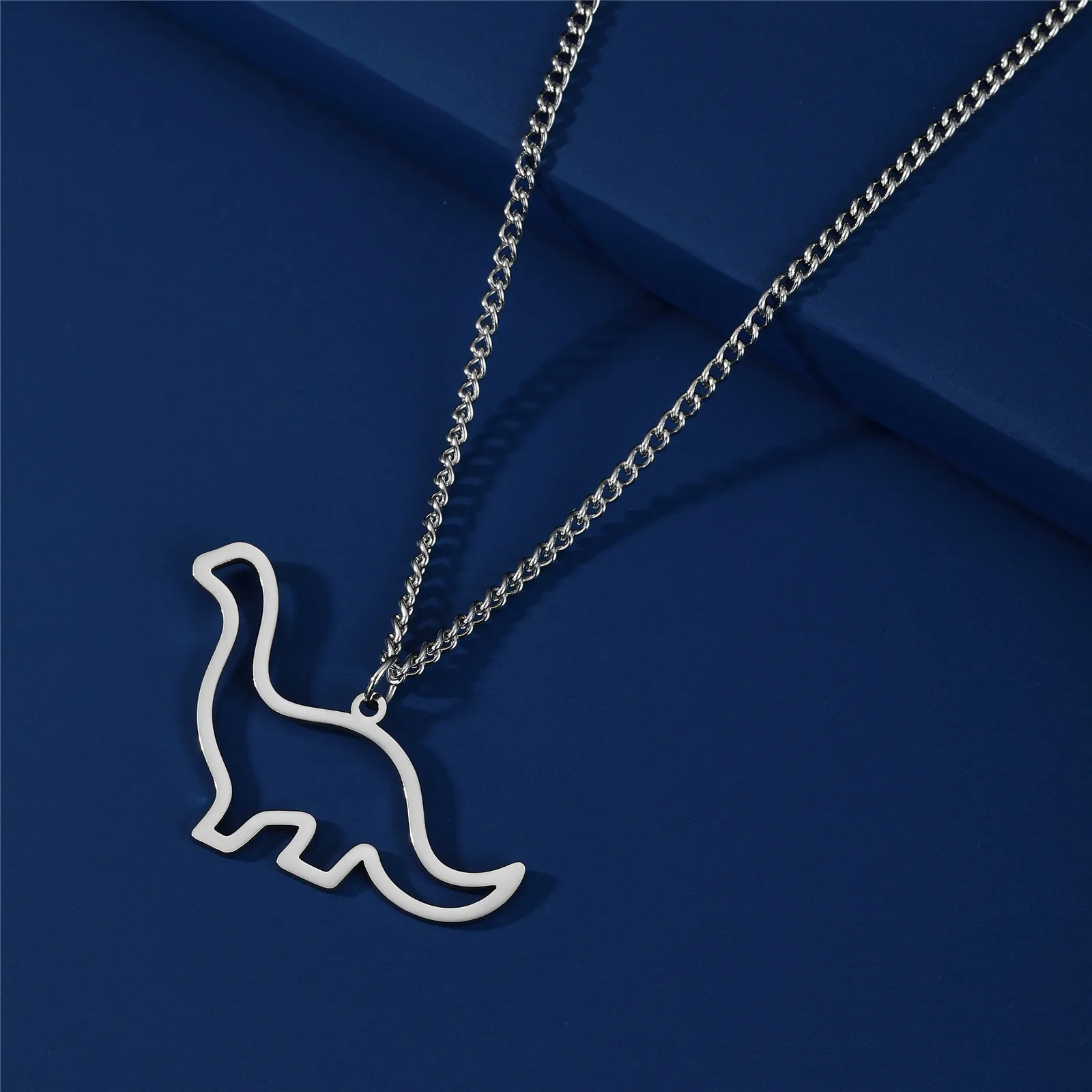 Skyrim Brachiosaurus Dinosaur Necklace Stainless Steel Punk Neck Chain Animal Jewelry Birthday Gift for Women Men Boys Girls