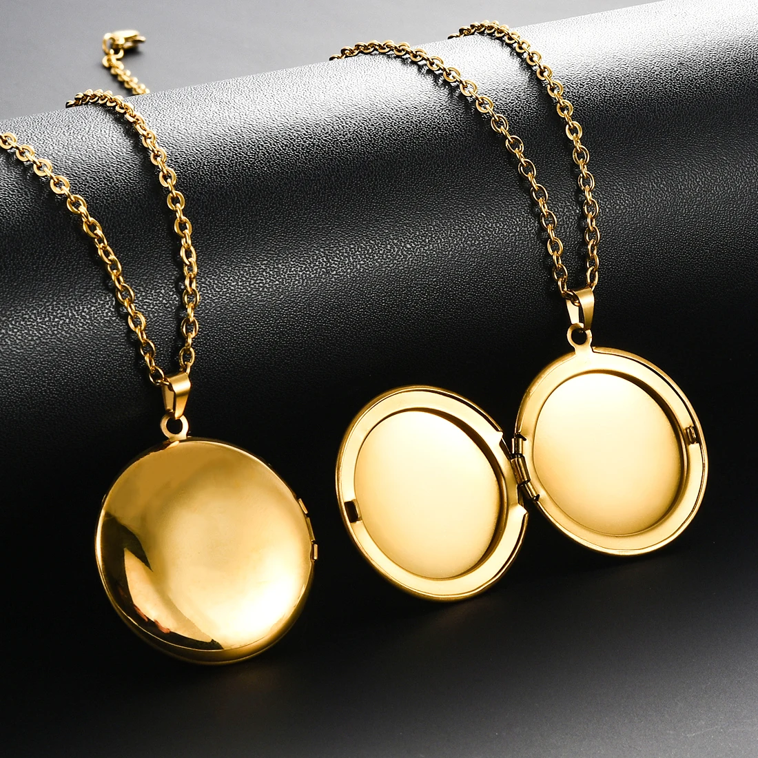 Collar con colgante de medallón y marco de fotos redondo de acero inoxidable para hombres y mujeres, joyería de cadena conmemorativa que se puede abrir, S/M/L, 1 ud.