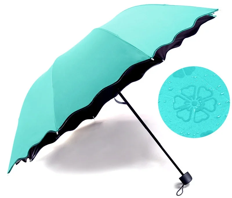 3 folding Color Changing Umbrella,Water-borne Flowering Girl Princess Parasol Umbrella Sun Rain Portable Foldable Umbrella Gift