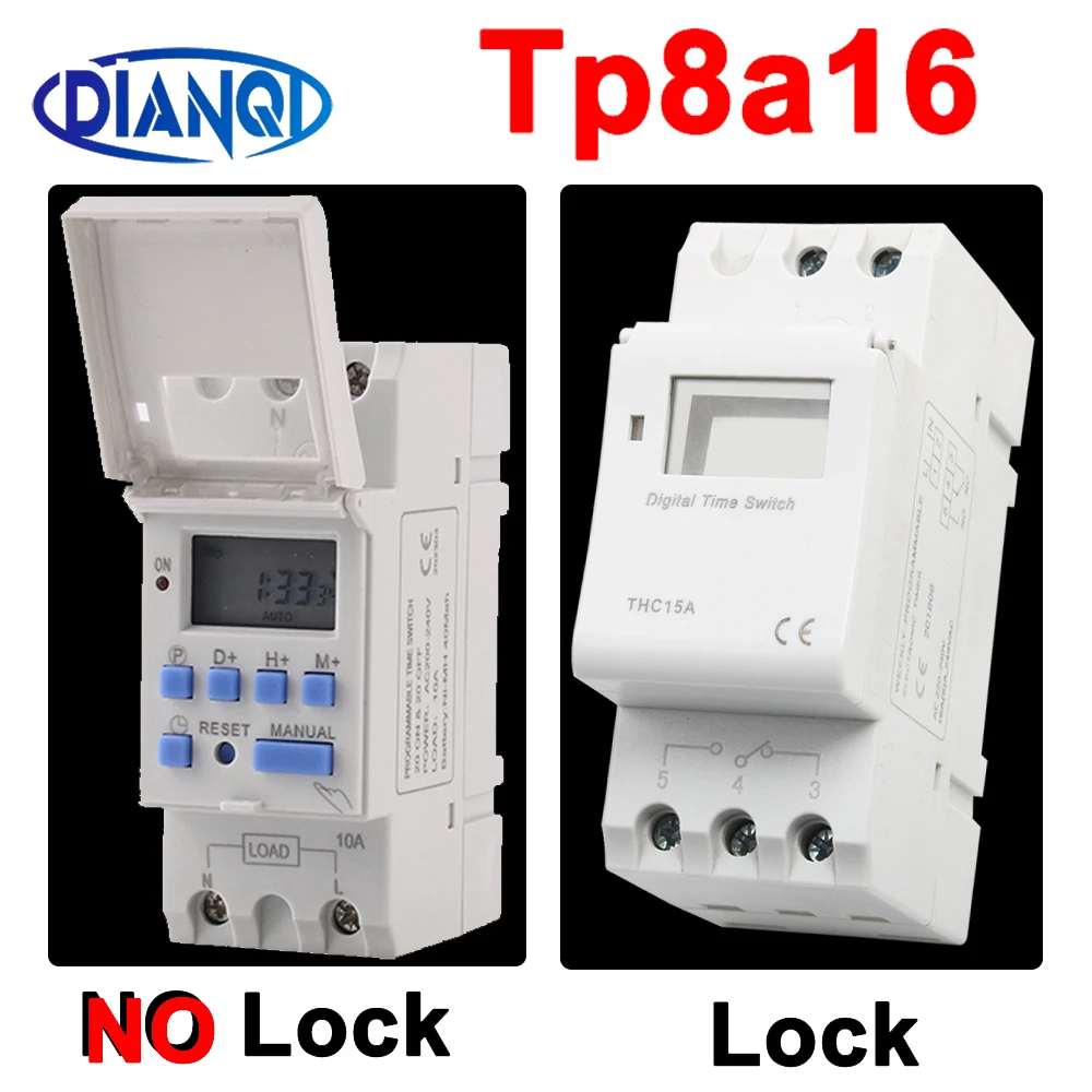 Timer Switch Din Rail Mount Digital TP8A16 weekly programmable electronic microcomputer 230V220V 110V12V24V 16A-30A 12V AC relay