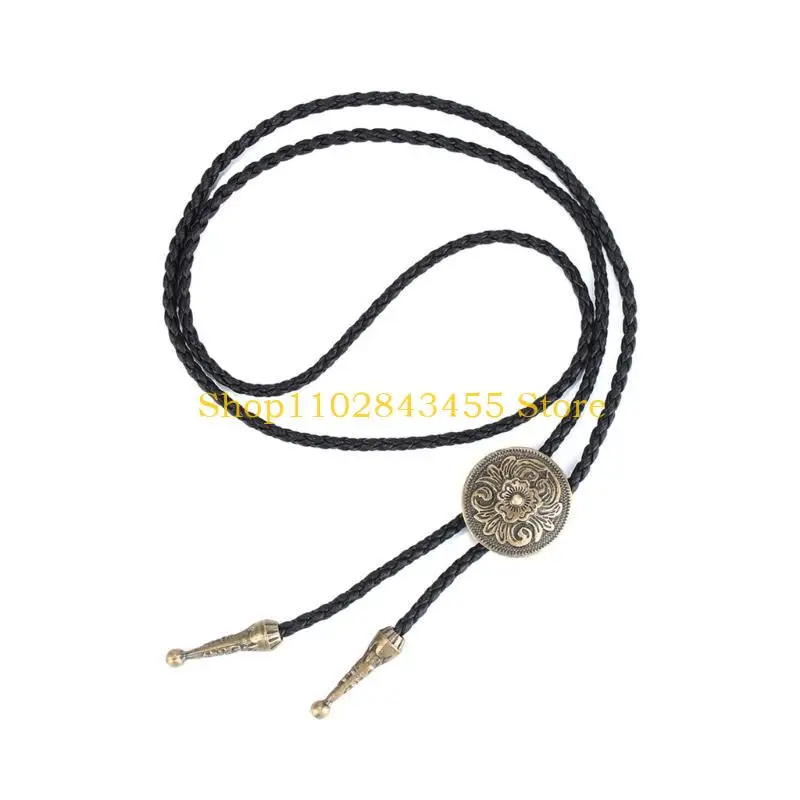 

49MC Cowboy Tie vintage Round Bolo Tie Necklace Western Bolo Tie Vintage Bolo Tie Cowboy Leather Necktie Cowboy Sweater Chain
