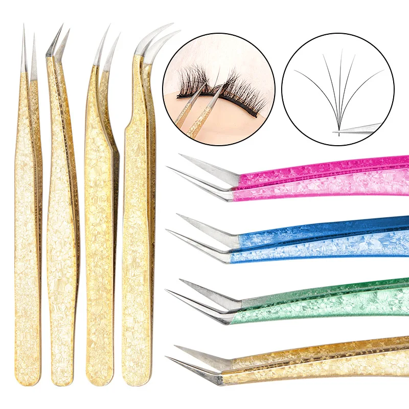 

200 шт., изогнутые прямые пинцеты для накладных ресниц из нержавеющей стали для бровей, инструмент для наращивания ногтей, инструмент для макияжа, пинцет для ресниц