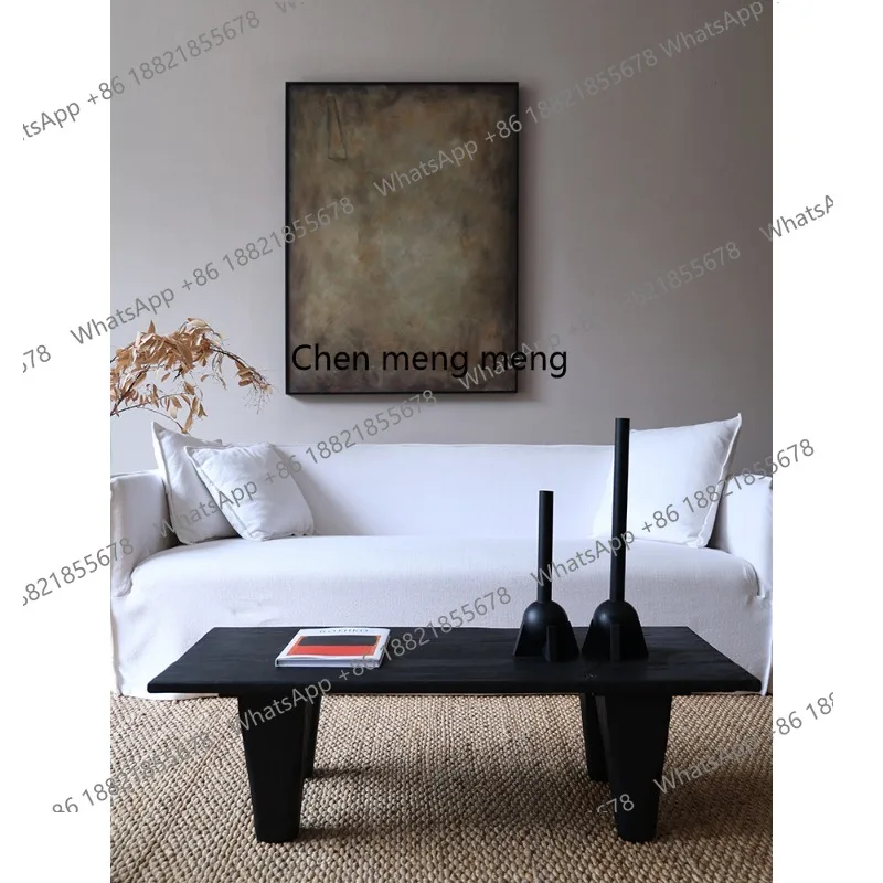 

Coffee table living room small apartment, square carbonized solid wood table